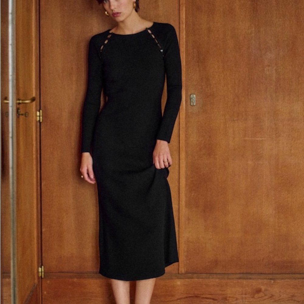 Sezane Black Long Sleeve Dress